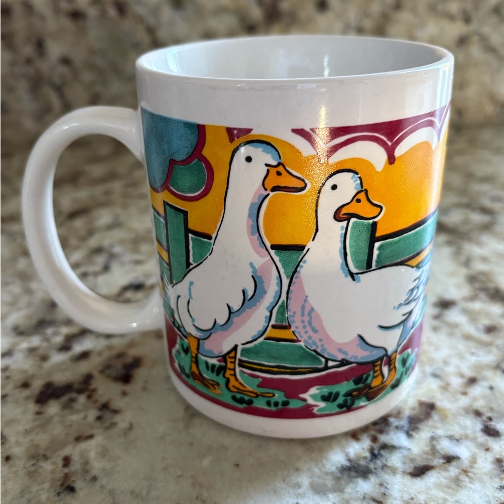 Vintage 80’s-90’s bright print artsy Artmark coffee mug with geese.